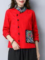 Folk Style Women Embroidery Stand Collar Chinese Frog Jacket