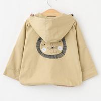 Lion Printed Girls Spring Autumn Hooded Coat - thumbnail