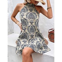 Women's Casual Dress Summer Dress Floral Print Halter Neck Mini Dress Streetwear Street Holiday Sleeveless Loose Fit Beige Summer S M L XL XXL Lightinthebox