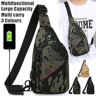 Men's Crossbody Bag Shoulder Bag Chest Bag Nylon Outdoor Daily Travel Zipper Large Capacity Waterproof USB Port Solid Color Color Block Black Camouflage khaki Lightinthebox