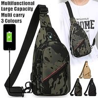 Men's Crossbody Bag Shoulder Bag Chest Bag Nylon Outdoor Daily Travel Zipper Large Capacity Waterproof USB Port Solid Color Color Block Black Camouflage khaki Lightinthebox - thumbnail