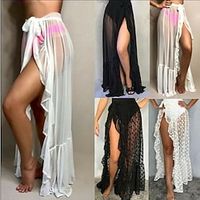 Women's Swimwear Long Skirt Maxi Chiffon Satin white polka dots Back Polka Dots Black White Skirts Ruffle Beach Wear Swimsuit Bottoms Vacation Beach One-Size Lightinthebox - thumbnail