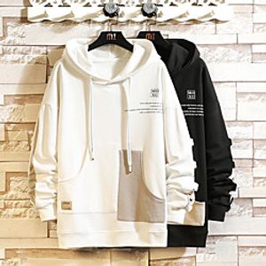 Men's Pullover Hoodie Sweatshirt Graphic Color Block Letter Front Pocket Print Casual Daily Holiday Casual Big and Tall Hoodies Sweatshirts  White Black miniinthebox
