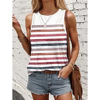 Women's Tank Top Vest Striped Daily Print Sleeveless Rainbow Sleeveless Daily Crew Neck Summer Lightinthebox