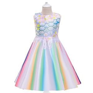 Kids Little Girls' Dress Rainbow Striped Mermaid Print Light Green Above Knee Sleeveless Princess Cute Dresses Children's Day Slim 3-10 Years Lightinthebox