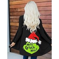 Women's Christmas Grinch Jacket Winter Open Front Cardigan Fall Coat Party Wear Loose Fit Outerwear Long Sleeve Black S Lightinthebox