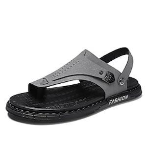 Men's Sandals Flat Sandals Flip-Flops Casual Beach Daily Walking Shoes PU Breathable Booties / Ankle Boots Black Gray Summer miniinthebox