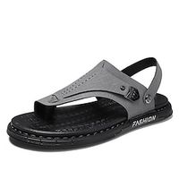 Men's Sandals Flat Sandals Flip-Flops Casual Beach Daily Walking Shoes PU Breathable Booties / Ankle Boots Black Gray Summer miniinthebox - thumbnail