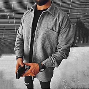 Men's Shirt Solid Color Button-Down Long Sleeve Street Tops Casual Fashion Comfortable Gray miniinthebox