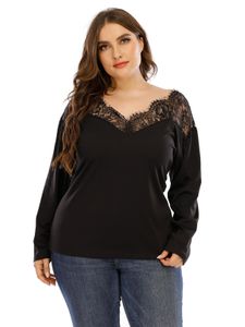 Plus Size V-neck Backless Design Long Sleeves Tee