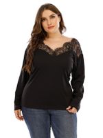 Plus Size V-neck Backless Design Long Sleeves Tee - thumbnail