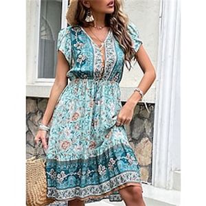 Women's Casual Dress Swing Dress Summer Dress Floral Button Print V Neck Midi Dress Fashion Classic Daily Holiday Sleeveless Regular Fit Black Yellow Pink Summer Spring S M L XL Lightinthebox