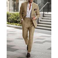 pea green Khaki Men's Wedding Linen Linen Suits Solid Colored 2 Piece Tailored Fit Single Breasted One-button 2024 Lightinthebox