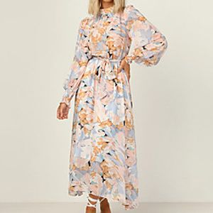 Women's Swing Dress Maxi long Dress Yellow Long Sleeve Tie Dye Print Fall Round Neck Casual 2021 S M L XL Lightinthebox