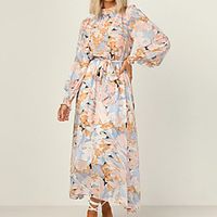 Women's Swing Dress Maxi long Dress Yellow Long Sleeve Tie Dye Print Fall Round Neck Casual 2021 S M L XL Lightinthebox - thumbnail