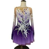 Figure Skating Dress Women's Girls' Ice Skating Dress Purple Thumbhole Halo Dyeing Mesh Spandex Stretchy Training Practice Professional Skating Wear Thermal Warm Classic Crystal / Rhinestone Long Lightinthebox