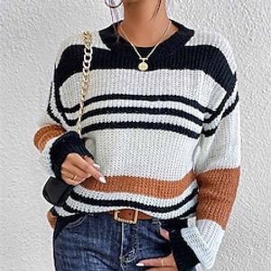 Women's Pullover Sweater jumper Jumper Crochet Knit Knitted Hole Pure Color Crew Neck Stylish Casual Outdoor Daily Winter Fall White S M L / Long Sleeve / Holiday / Regular Fit / Going out miniinthebox