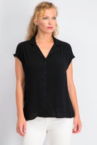 Womens Notched Collar Plain Top  Black