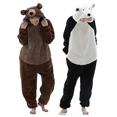 Adults' Kigurumi Pajamas Nightwear Bear Animal Onesie Pajamas Funny Costume Flannel Cosplay For Men and Women Christmas Animal Sleepwear Cartoon Lightinthebox