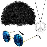 Disco Wig 3Pcs Set (Wig Glasses Necklace) 70'S Costumes Wig Afro Wig Men Short Curly Natural Fluffy Synthetic hair Wig for Halloween Disco Party Lightinthebox - thumbnail