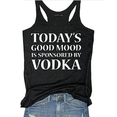 Women's Tank Top White Pink Blue Letter Print Sleeveless Casual Basic Funny U Neck Long Loose Fit Plus Size S miniinthebox