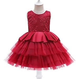 Girls' Tulle Dress Sleeveless Solid Colored 3D Printed Graphic Dresses Cute Princess Knee-length Polyester Dress Summer Spring Toddler Party Daily Slim Bow miniinthebox