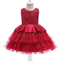 Girls' Tulle Dress Sleeveless Solid Colored 3D Printed Graphic Dresses Cute Princess Knee-length Polyester Dress Summer Spring Toddler Party Daily Slim Bow miniinthebox - thumbnail