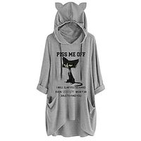 Women's Shift Dress Short Mini Dress Gray Long Sleeve Fall Cat Letter Animal Pocket Print Fall Spring Hooded Casual 2022 S M L XL XXL 3XL miniinthebox - thumbnail