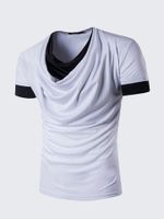 Mens Summer Solid Color Fake Two Pieces Pile Heap Collar Short Sleeve Slim Fit T-shirt