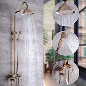 Shower System Set,Brass Mount Outside Rainfall  Pullout Multi Spray and Rainfall Shower Bath Shower Mixer Taps included Bodysprays and Hot/Cold Water Switch miniinthebox