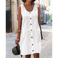 Women's White Dress Casual Dress Tank Dress Mini Dress Button Eyelet Basic U Neck Sleeveless White Color Lightinthebox