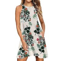 Women's Shift Dress Short Mini Dress Green Blue Dark Green Beige Sleeveless Floral Pocket Print Spring Summer Halter Neck Casual Vacation 2022 S M L XL XXL 3XL miniinthebox - thumbnail