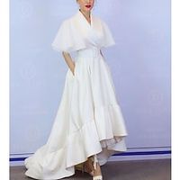 Women's Swing Dress Maxi long Dress White Short Sleeve Pure Color With Belt Plus High Low Fall Summer V Neck Fashion Modern 2022 S M L XL / Party Dress miniinthebox - thumbnail