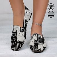 Women's Flats Slip-Ons Loafers Print Shoes Animal Print Plus Size Daily Cat Flat Heel Fashion Classic Casual Tissage Volant Black  White Lightinthebox - thumbnail