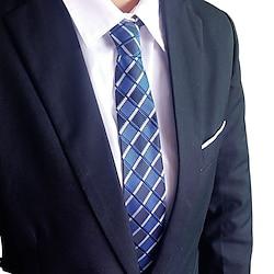 1Pc Man Necktie Width 8cm Blue Plaid Bridegroom Groomsman Tie Business Manager Tie Lightinthebox