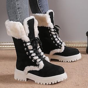 Women's Boots Snow Boots Combat Boots Plus Size Outdoor Work Daily Mid Calf Boots Chunky Heel Round Toe Casual Faux Suede Loafer Solid Color Camel Black Gray Lightinthebox