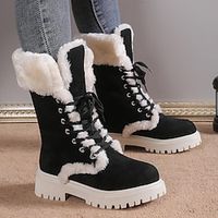 Women's Boots Snow Boots Combat Boots Plus Size Outdoor Work Daily Mid Calf Boots Chunky Heel Round Toe Casual Faux Suede Loafer Solid Color Camel Black Gray Lightinthebox - thumbnail