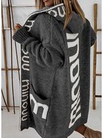 Women's Letter Print Loose Mid-length Knitted Cardigan Hooded Coat