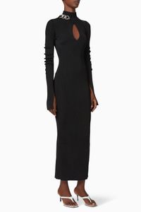 Chain Turtleneck Rib Dress