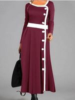 Contrast Single-Breasted Long Dress - thumbnail