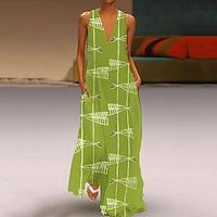 Women's Casual Dress Print Print Loose V Neck Long Dress Maxi Dress Hawaiian Home Vacation Sleeveless Loose Fit Burgundy Blue Green Summer S M L XL XXL Lightinthebox