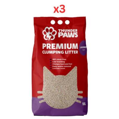 Thunder Paws Premium Hard Clumping Clay Cat Litter - Lavender 10L (Pack Of 3)