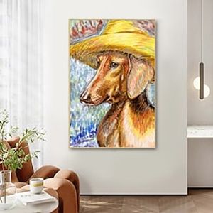 Oil Painting Handmade Hand Painted Wall Art Abstract Animal with Cap Canvas Painting Home Decoration Decor Stretched Frame Ready to Hang miniinthebox