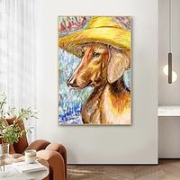 Oil Painting Handmade Hand Painted Wall Art Abstract Animal with Cap Canvas Painting Home Decoration Decor Stretched Frame Ready to Hang miniinthebox - thumbnail