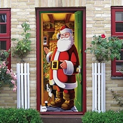 1 PC Christmas 3D Sticker Waterproof Door Sticker Wall Sticker Self-Adhesive Wallpaper PVC Sticker Removable Wall Sticker for Home Office Christmas Decoration Pattern 30.3 inches 78.7 inches tall miniinthebox