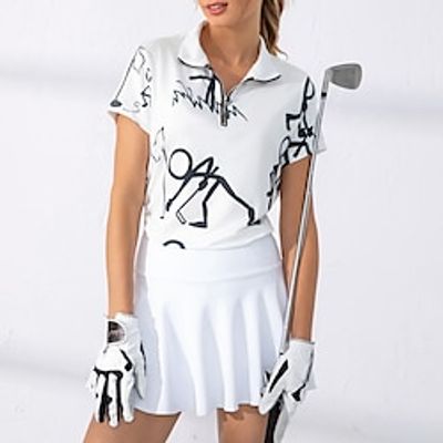 Women's Polo Shirt Golf Shirt Breathable Quick Dry Moisture Wicking Short Sleeve Golf Apparel Golf Clothes Regular Fit Zipper Stand Collar Printed Summer Tennis Golf Pickleball Lightinthebox