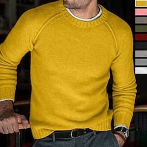 Men's Sweater Pullover Knit Knitted Solid Color Crew Neck Stylish Vintage Style Daily Clothing Apparel Winter Fall Green Black S M L Lightinthebox