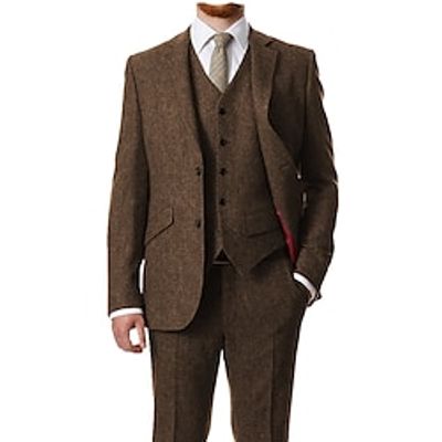 Men's Tweed Herringbone Suits Retro Vintage 3 Piece Wedding Suits Plus Size Single-Breasted Two-buttons Brown Green Coffee 2023 Lightinthebox Men's Tweed Herringbone Suits Retro Vintage 3 Piece Wedding Suits Plus Size Single-Breasted Two-buttons Brown Green Coffee 2023 Lightinthebox