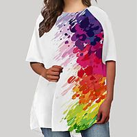 Women's Plus Size Dresses T Shirt Dress Tee Dress Short Mini Dress Half Sleeve Print Graphic Print Basic Spring  Summer White Black XL XXL 3XL 4XL 5XL  Going out Lightinthebox - thumbnail