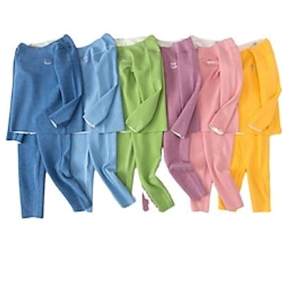 Kids Girls' Pajama Set Long Sleeve Yellow Pink Blue Solid Color Spring Fall Adorable Home 7-13 Years Lightinthebox